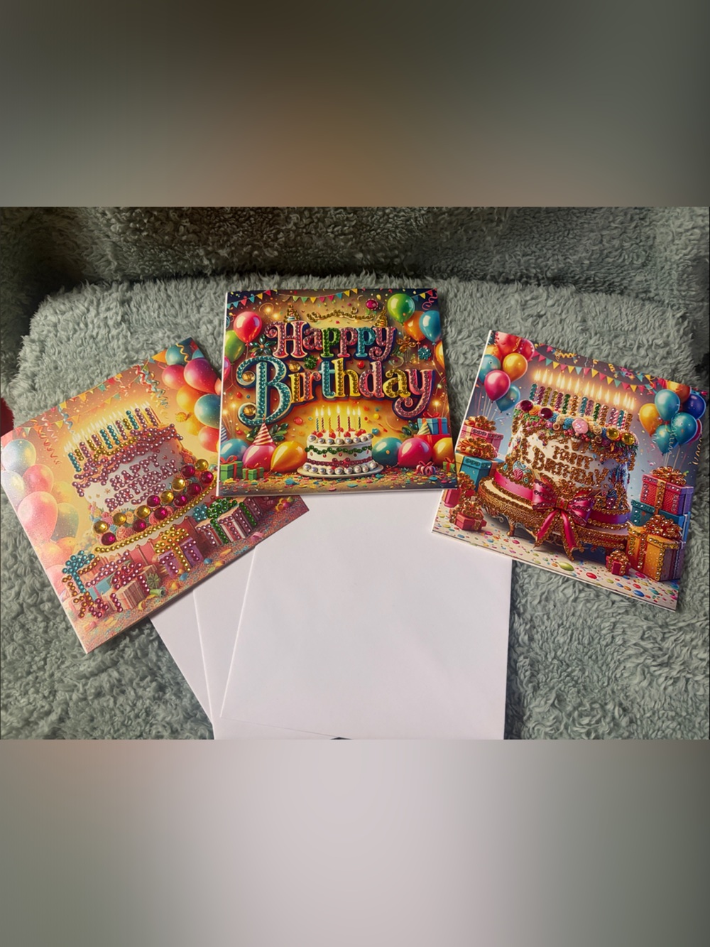 Birthday Card Set - Colorful Multicolor Diamond Art Design